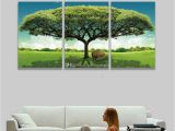 Modern Art Murals for Walls 3 Panel Canvas Wall Art Green Tree Scenery Landscape Painting Modern Picture for Home Decor Living Room Bedroom Gift