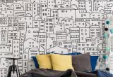 Modern Contemporary Wall Murals Black and White City Sketch Mural