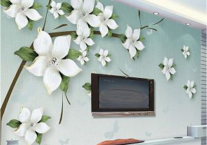 Modern Family Wall Mural Custom 3d Wall Mural Modern Simple Green Relief Jasmine Flowers