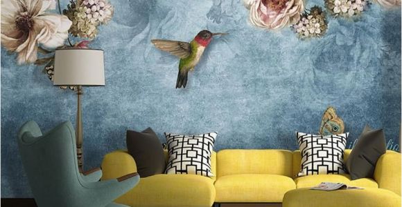 Modern Wall Mural Stencils European Style Bold Blossoms Birds Wallpaper Mural