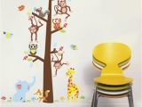 Monkey Murals for Nursery Cartoon Animals Monkey Giraffe Owls Squirrel Tree Wall