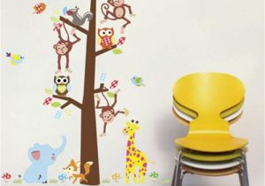 Monkey Murals for Nursery Cartoon Animals Monkey Giraffe Owls Squirrel Tree Wall