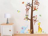 Monkey Murals for Nursery Cartoon Animals Monkey Giraffe Owls Squirrel Tree Wall