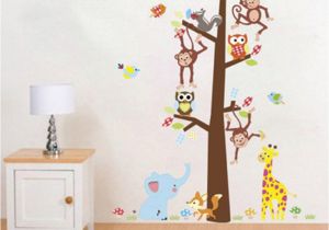 Monkey Murals for Nursery Cartoon Animals Monkey Giraffe Owls Squirrel Tree Wall
