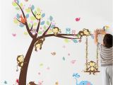 Monkey Murals for Nursery forest Animals Tree Wall Stickers for Kids Room Monkey Bear Jungle