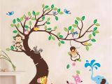 Monkey Murals for Nursery Oversize Jungle Animals Tree Monkey Owl Removable Wall Decal