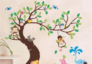 Monkey Murals for Nursery Oversize Jungle Animals Tree Monkey Owl Removable Wall Decal