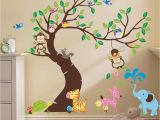 Monkey Murals for Nursery Oversize Jungle Animals Tree Monkey Owl Removable Wall Decal