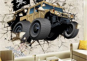 Monster Truck Wall Mural Großhandel Benutzerdefinierte Wandbild Tapete Cartoon Auto Gebrochene Wand 3d Kreative Kunst Wandmalerei Wohnzimmer Tv Hintergrund Tapete Für