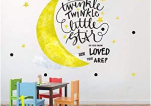 Moon and Stars Wall Mural Inspirational Wall Decals for Kids Twinkle Star Quote Bedroom Wall Decor Stickers Removable Nursery Vinyl Wall Art