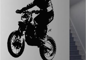 Motorbike Wall Murals Dirt Bike Rider Motorcycle Player Silhouette Wall Sticker for Kids