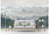 Mountain Lake Wall Mural Oil Painting Abstract Mountains with forest Landscape
