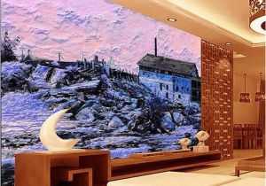 Mountain Mural On Wall Custom Size 3d Wallpaper Living Room Mural Snow Scenery Country House Oil Painting sofa Tv Backdrop Wallpaper Non Woven Wall Sticker Wallpaper