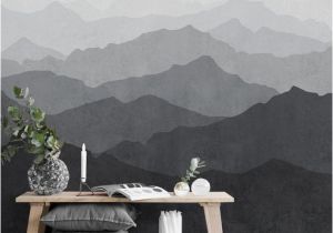 Mountain Mural On Wall Mountain Mural Wallpaper Black and White Grey Ombre