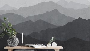 Mountain Mural Wall Art Mountain Mural Wallpaper Black and White Grey Ombre