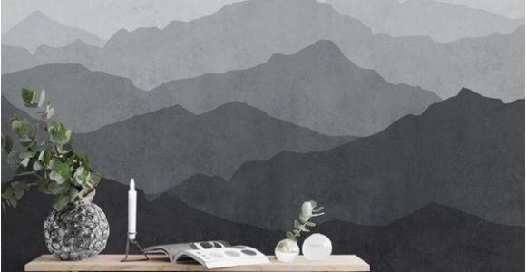Mountain Mural Wall Art Mountain Mural Wallpaper Black and White Grey Ombre