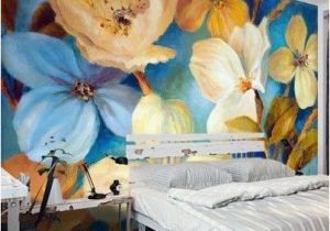 Mural Art Wall Hangings Beautiful Dream Fresh Blue Light Yellow Blooming Flowers