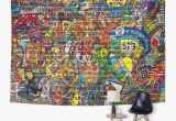 Mural Arts Wall Ball tompop Tapestry Artist Sports Collage On Brick Wall Graffiti Ball Home Decor Wall Hanging for Living Room Bedroom Dorm 60×80 Inches