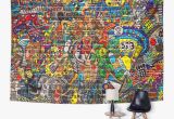 Mural Arts Wall Ball tompop Tapestry Artist Sports Collage On Brick Wall Graffiti Ball Home Decor Wall Hanging for Living Room Bedroom Dorm 60×80 Inches