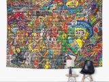 Mural Arts Wall Ball tompop Tapestry Artist Sports Collage On Brick Wall Graffiti Ball Home Decor Wall Hanging for Living Room Bedroom Dorm 60×80 Inches