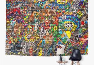 Mural Arts Wall Ball tompop Tapestry Artist Sports Collage On Brick Wall Graffiti Ball Home Decor Wall Hanging for Living Room Bedroom Dorm 60×80 Inches