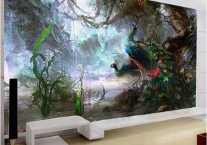 Mural Painting Cost 3d Nature Wallpaper Beautiful Peacock forest 3d Stereo Oil Painting