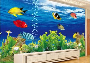 Mural Painting Supplies 3d Wallpaper Stereo Cartoon Underwater World Fish Mural Kid S