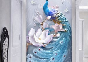 Mural Painting Supplies Custom Any Size Mural Wallpaper 3d Stereo Relief Blue Peacock