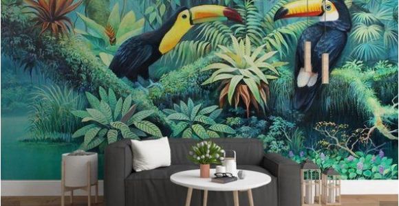 Mural Wall Art Decor Tropical toucan Wallpaper Wall Mural Rainforest Leaves
