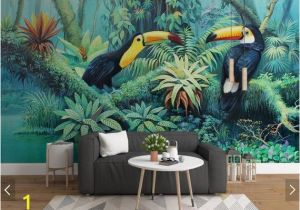 Mural Wall Painting 3d Tropical toucan Wallpaper Wall Mural Rainforest Leaves