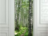 Murals for Doors Door Sticker Wood Tree forest Birch Way Mural Decole Film Self