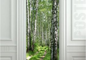 Murals for Doors Door Sticker Wood Tree forest Birch Way Mural Decole Film Self