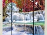 Murals for Exterior Walls 3d Wallpaper Autumn Red forest Waterfall Birds Wall Murals Bathroom