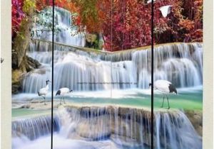 Murals for Exterior Walls 3d Wallpaper Autumn Red forest Waterfall Birds Wall Murals Bathroom