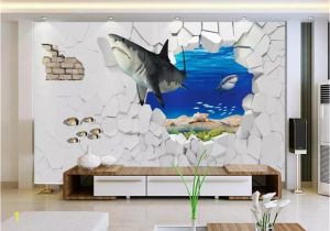 Murals Your Way Coupon 3d Wallpaper Fashion Sea Shark Broken Wall Painting 3d Living Room