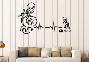 Music Murals for Walls Vinyl Wall Decal Musical Note Heartbeat Pulse Music Art Stickers