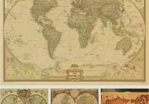 National Geographic World Map Wall Mural Vintage World Map Wall Stickers Home Decor Art Wallpaper Decoration Retro Paper Matte Kraft Paper Map World