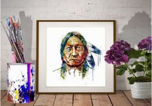 Native American Indian Wall Murals Sitting Bull Portrait Instant Download Watercolor Painting Native