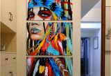 Native American Wall Murals Painting Canvas Printed Poster Modern 3 Panel Native American Girl