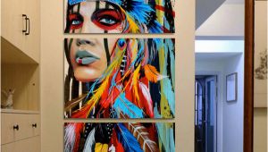 Native American Wall Murals Painting Canvas Printed Poster Modern 3 Panel Native American Girl