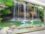 Nature Murals for Walls Custom Wallpaper 3d Nature Scenery Waterfall Swan Mural Living