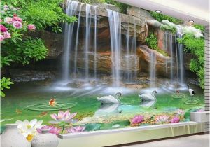 Nature Murals for Walls Custom Wallpaper 3d Nature Scenery Waterfall Swan Mural Living