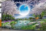 Nature Wall Mural Paintings Custom Mural Wall Paper Moon Cherry Blossom Tree Nature Landscape