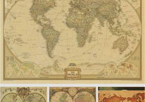 Nautical Map Wall Mural Vintage World Map Home Decoration Detailed Antique Poster