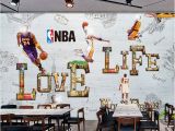 Nba Wall Murals Cartoon Wall Paper Modern 3d Basketball Star Wallpaper Mural