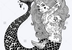 New School Tattoo Coloring Pages Outstanding Hand Draw Work A Tattoed Body Mermaid In New
