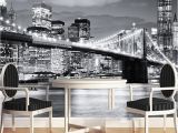 New York City Skyline Wall Mural Custom Mural Manhattan Bridge New York European and American Cities Black and White Living Room Backdrop Wallpaper