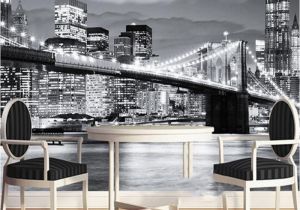 New York City Skyline Wall Mural Custom Mural Manhattan Bridge New York European and American Cities Black and White Living Room Backdrop Wallpaper