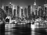 New York Wall Mural by Robert Harrison New York City at Night Skyline View Black & White Wallpaper Mural