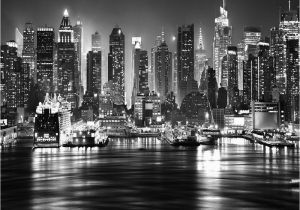 New York Wall Mural by Robert Harrison New York City at Night Skyline View Black & White Wallpaper Mural